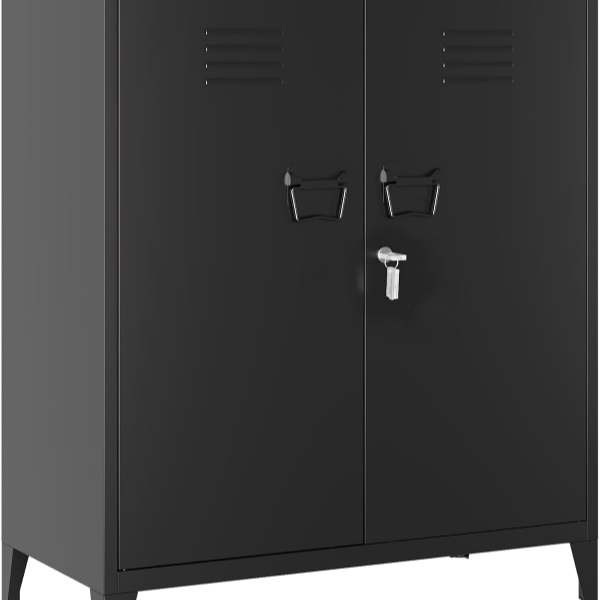 black lockable steel storage cupboard