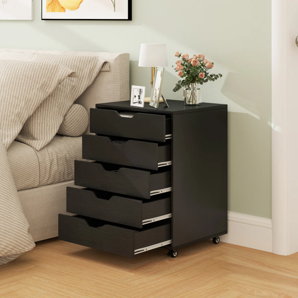 compact five drawer filing cabinet
