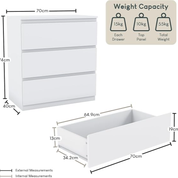 denver white three drawer storage