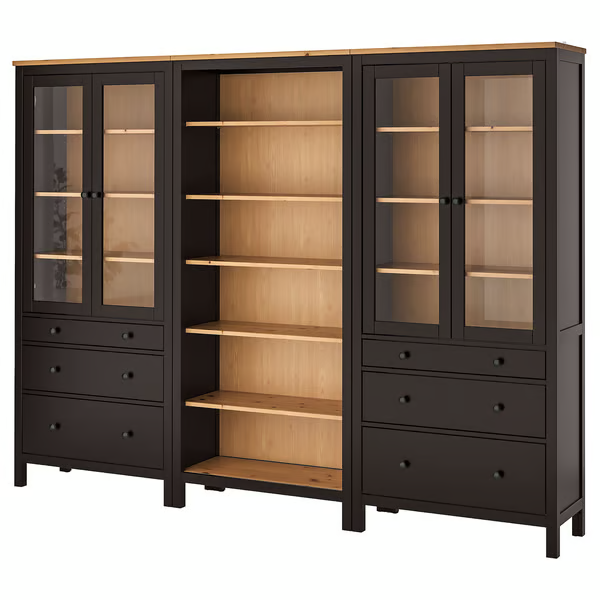 hemnes-black-brown-bookcase-display-arrangement