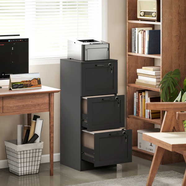 homcom black three drawer filing cabinet