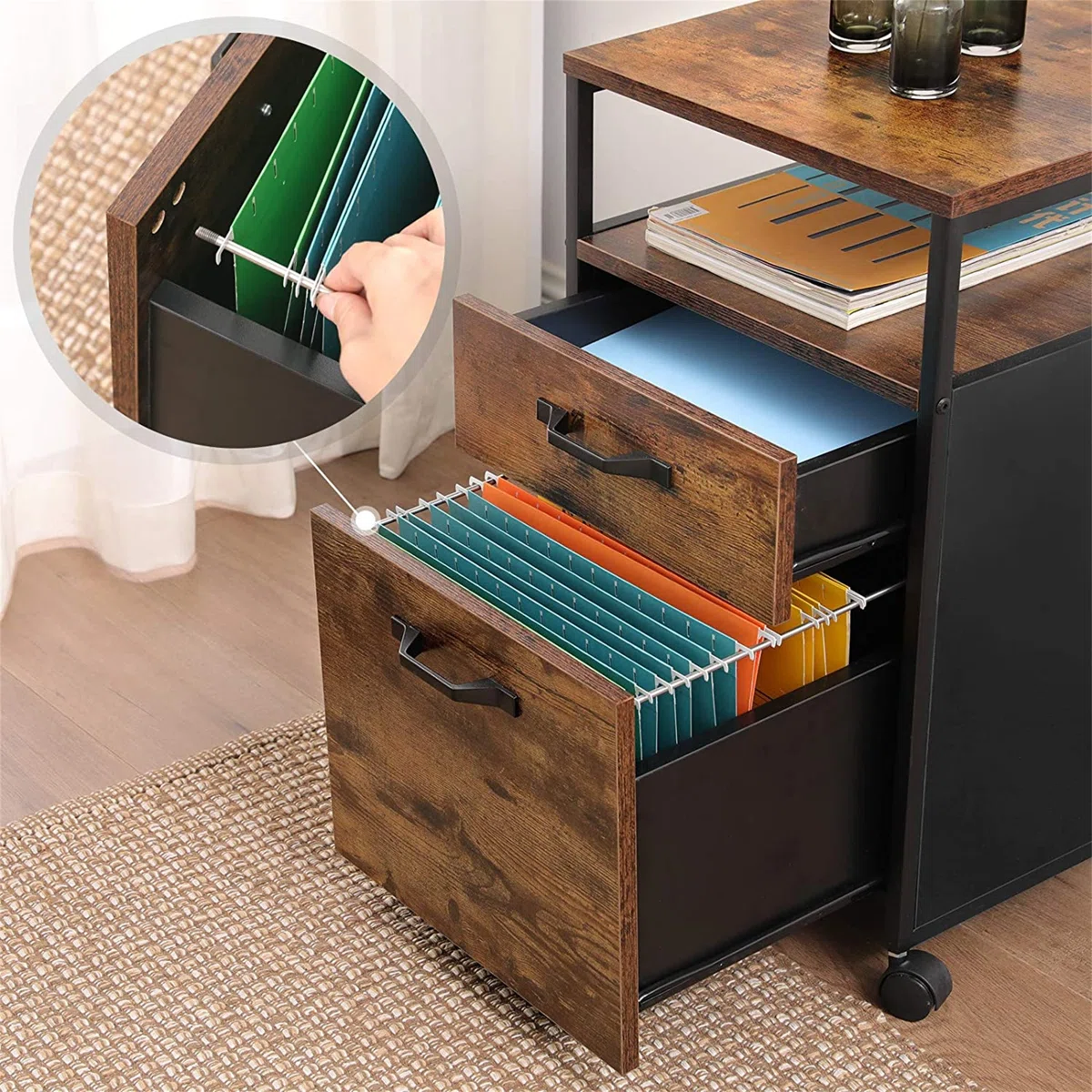 rustic brown black filing cabinet drawers
