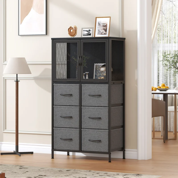 steel six drawer accent cabinet