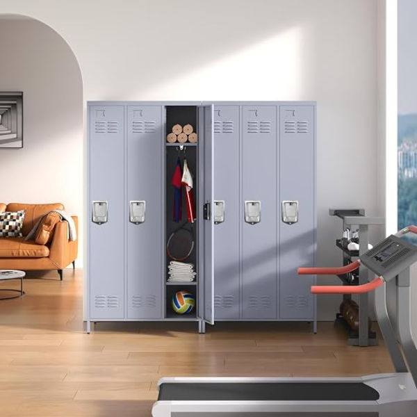 tall three compartment locker front view